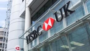 Signage outside HSBC bank, City of London, London, UK