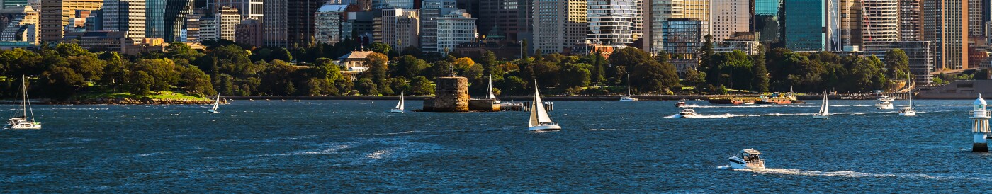 Beautiful panorama of Sydney city skyline viewed across the harb