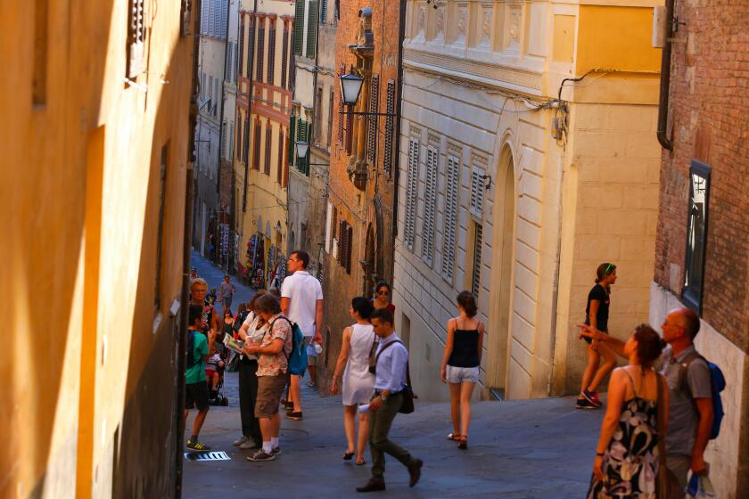 The view down Costa dell'Incrociata in Siena, Italy.
