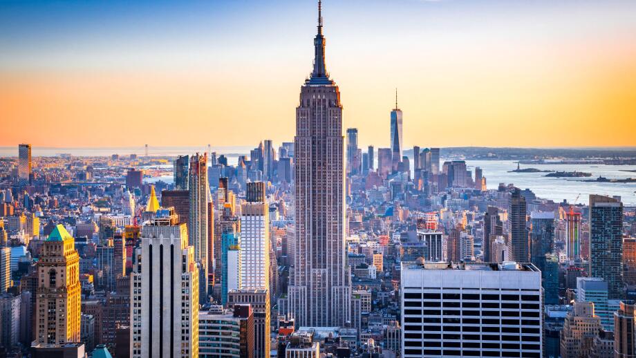 New York City, United States -  Midtown skyline of Manhattan at amazing sunset in America.