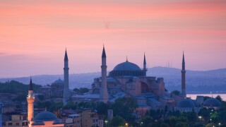 Turkey Istanbul Elevated view of the Hagia Sophia Mosque