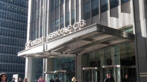 Credit Agricole CIB Building Entrance on Sixth Avenue, NYC, USA