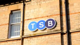 Midsomer Norton. a small town in Somerset UK. TSB sign on the  Midsomer Norton branch