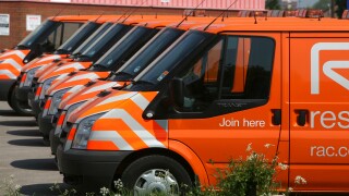 RAC breakdown recovery vans parked in a fleet