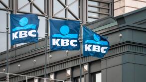 Sign of the KBC bank and insurance company in Molenbeek, Brussels Capital Region, Belgium, OCT 22, 2024