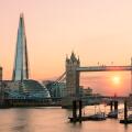 London, Tower bridge and Shard London Bridge at sunset