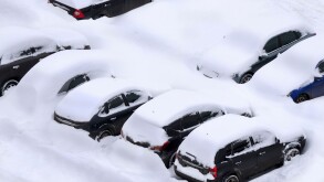 Snow covered car parking lot