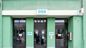 DKB branch in Rostock, Germany. Deutsche Kreditbank (DKB) is a German Direct bank, fully owned by the Bayerische Landesbank.