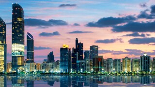 View of Abu Dhabi Skyline at sunset