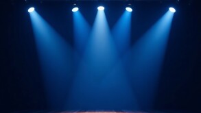 Blue spotlights shining on dark background, illuminating stage, background, spotlights, dark