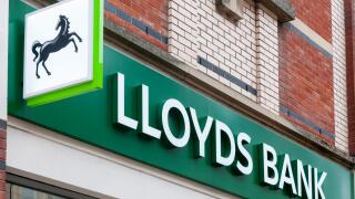 Lloyds Bank Black Horse sign and name over a branch of the bank in UK.
