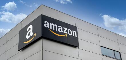 Amazon logo on warehouse