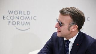 Davos, Switzerland. 20th Jan, 2026. President Emmanuel Macron and Prime Minister Mark Carney during the World Economic Forum (WEF) annual meeting in Davos, Switzerland on January 20, 2026. The World Economic Forum takes place in Davos from January 19 to J