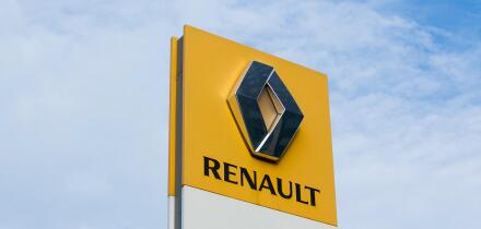A logo sign outside of an Renault vehicle dealership in Amsterdam, Netherlands on October 3, 2015.