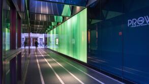 Wilder Walk, a new alley near Piccadilly Circus featuring light installation encased within layered glass panels along the sides of the alley, Soho, L