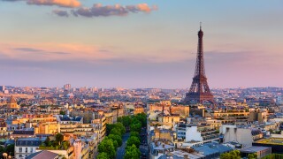 Skyline of Paris with Eiffel Tower in Paris, France. Panoramic s