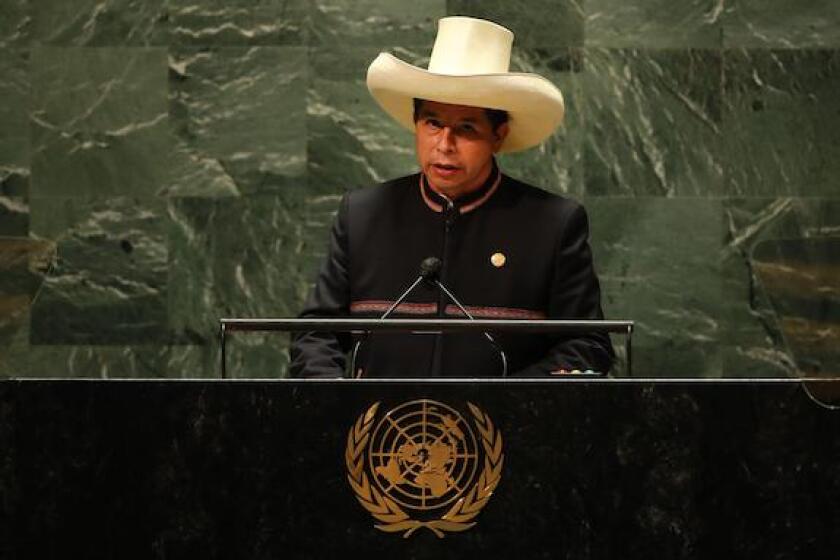 New York, President, Peru, Pedro Castillo, the United Nations General Assembly (UNGA), 2021, 575, Alamy