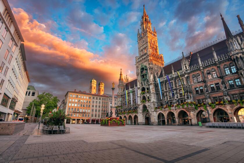 Munich, Germany. Cityscape image of downtown Munich, Germany with Marienplatz at beautiful autumn sunrise.