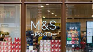 M&S food foodhall window sign, canterbury, kent, uk