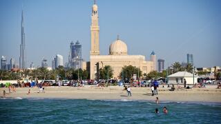 United Arab Emirates Dubai Kite Beach  windsurfing, kite boarding seaside resort on the Arabian Gulf.