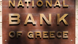 Sign outside the National Bank of Greece, Rhodes Town, Rhodes, Greece