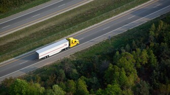 aerial photograph truck interstate I-196 near Saugutuck, Michigan