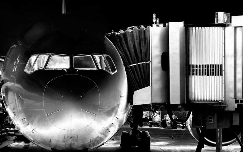 Airplane at the terminal connected to the gangway, O'Hare International Airport, Chicago. Image shot 2009. Exact date unknown.