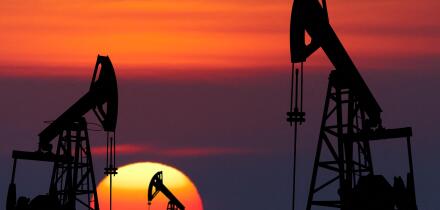 Oil pumps silhouette at colorful sunset
