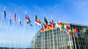 Flags of the European Union countries at the European Investment Bank, European Quarter, Luxembourg