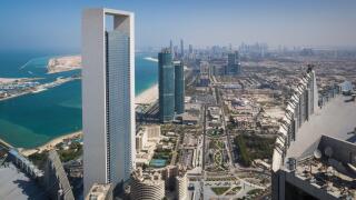 UAE, Abu Dhabi, city skyline, aerial view