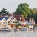 England, Oxfordshire, Henley-on-Thames, Boathouses and River Thames