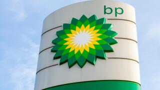 British Petroleum BP sign at a petrol station, Nottingham, England, UK