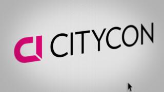 Logo of the public company Citycon displayed on a computer screen in close-up. Credit: PIXDUCE