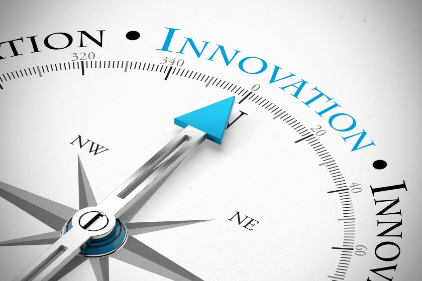 Compass pointing to direction of innovation adobe