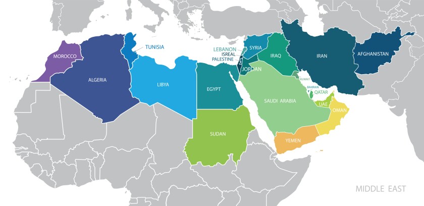 Map of Middle East. Vector