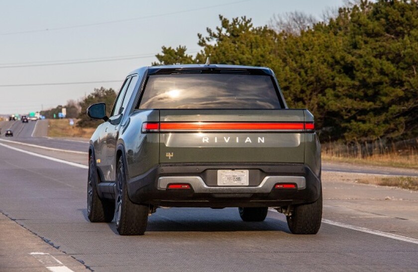 Rivian Truck, EV, Electric Vehicle on the highway in Michigan, USA