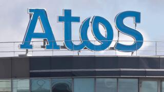 The logo of French digital transformation Atos is pictured in Bezon, outside Paris, France, Friday, Sept. 15, 2017. (AP Photo//Michel Euler)