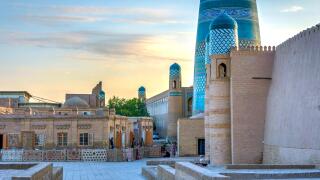 Khiva downtown with city wall and Kalta minor minaret, Uzbekistan