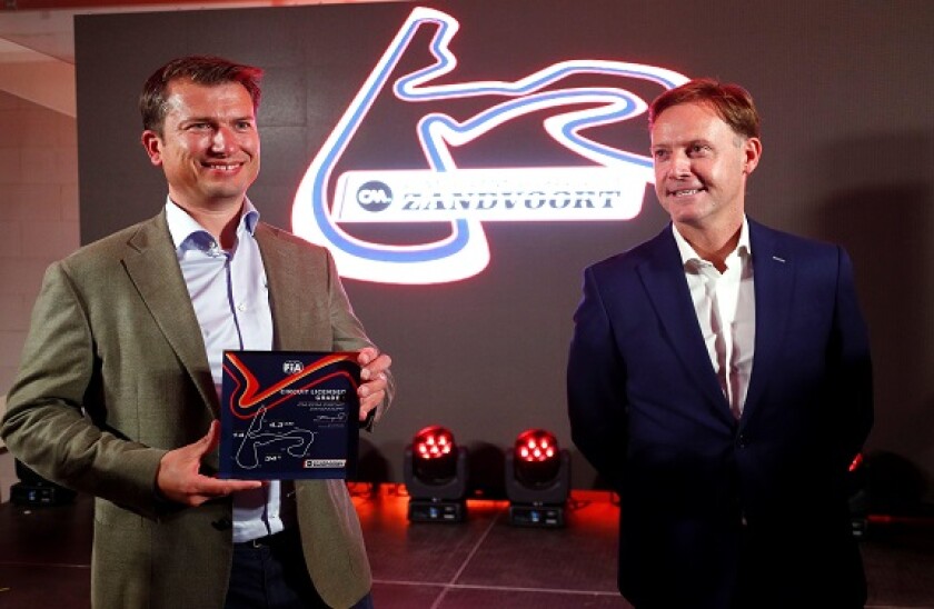 Formula One F1 - Dutch Grand Prix circuit ready for 2021 season - Circuit Zandvoort, Zandvoort, Netherlands - August 26, 2020 CM.com CEO and Managing Director Jeroen van Glabbeek and Circuit Zandvoort director Robert van Overdijk during a press conferen