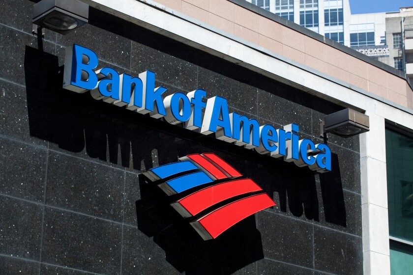 Bank of America branch in downtown Seattle, Washington, USA.