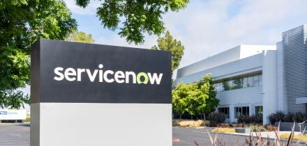 Close up of ServiceNow at its headquarters in Santa Clara, California, USA