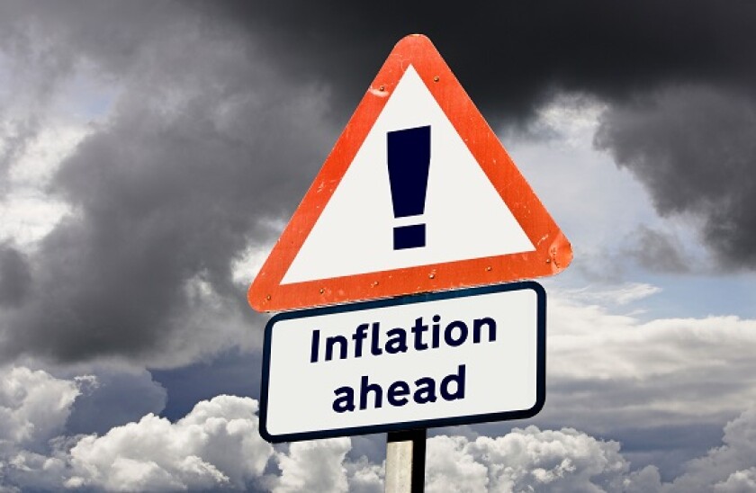 Sign concept showing Inflation Rising Ahead - future prediction, economy, economics concepts, UK