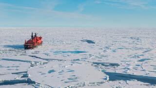 Ice breaker in North Pole, Arctic
