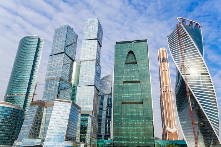 Moscow Russia skyscrapers from Alamy 31Mar22 575x375