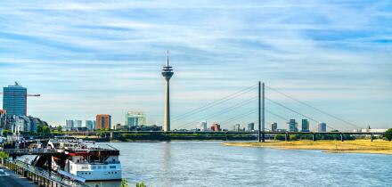 Skyline of Dusseldorf with the Rhine river in North Rhine-Westphalia, Germany