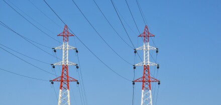power lines in blue sky Auvergne France