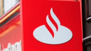 Santander Bank Sign Symbol Logo, Cambridge, England, UK