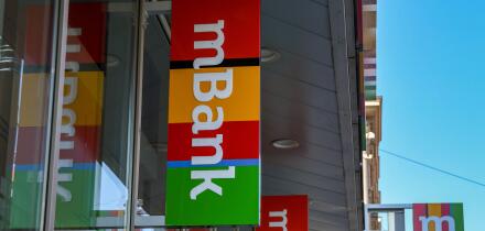 PRAGUE, CZECH REPUBLIC - JULY 2018: Exterior of a branch of the mBank in Prague.
