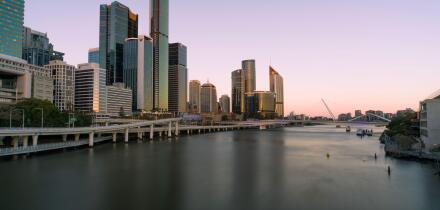 Brisbane city captured at twilight on a winter's day.