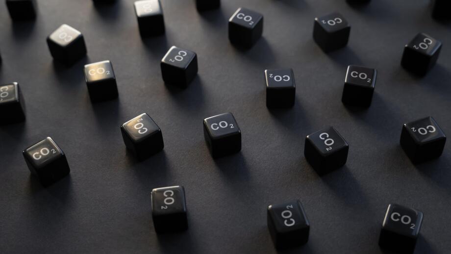 Blocks of carbon dioxide CO2. Ecology pollution. Visualization in cubic tons volumes of greenhouse gas emission. Impact on environment. Climate change